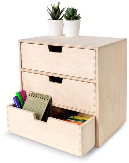 Unyqoos ® Houten Mini-Organizer met Drie Laden voor Multifunctioneel Gebruik en Decoratieprojecten