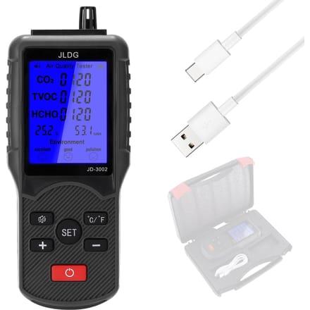Multifunctioneel luchtkwaliteitstester CO2 TVOC-meter temperatuur-vochtigheidsmeetapparaat met USB veelkleurig