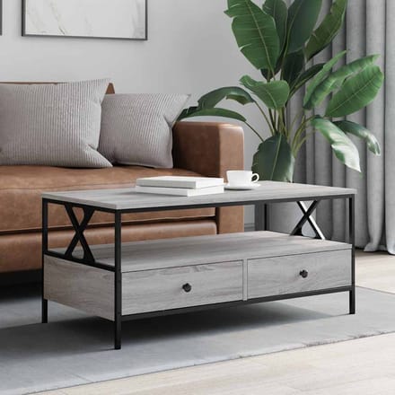 vidaXL - Salontafel - 100x51x45 - cm - bewerkt - hout - grijs - sonoma - eiken