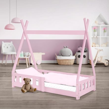 Huisbed Tipi 70x140 cm Roze met Valbeveiliging en Lattenbodem van Grenenhout