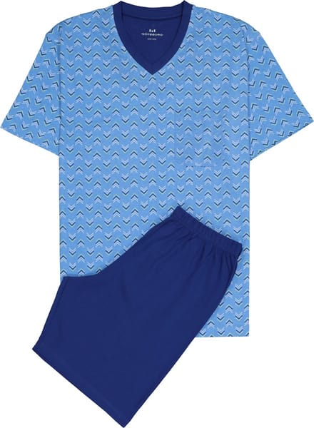 Gotzburg heren shortama V-hals - middenblauw dessin