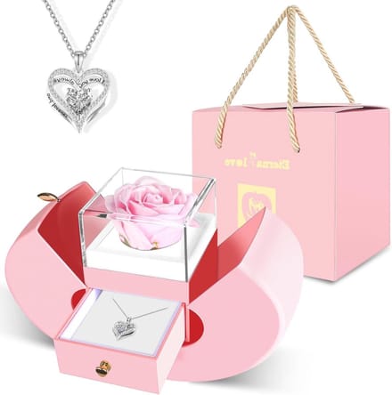 Geconserveerde Roos - Eeuwige Bloem - Cadeau Geven - Met Hartketting - 3-5 Jaar Houdbaar - Roze
