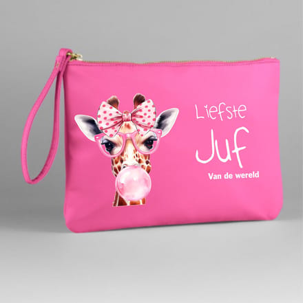 Roze juf etui- juf cadeau- einde schooljaar- liefste juf-giraf etui knal roze.