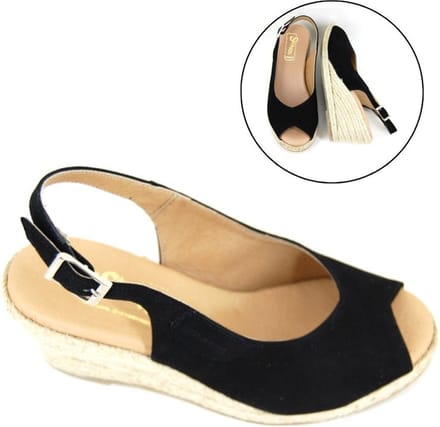 Stravers - Espadrilles Sandalen met Sleehak Maat 43 Zwart Grote Maten Dames Slingbacks