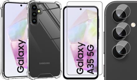 Hoesje geschikt voor Samsung Galaxy A35 - Screenprotector Glas & Camera - Shockproof Transparant