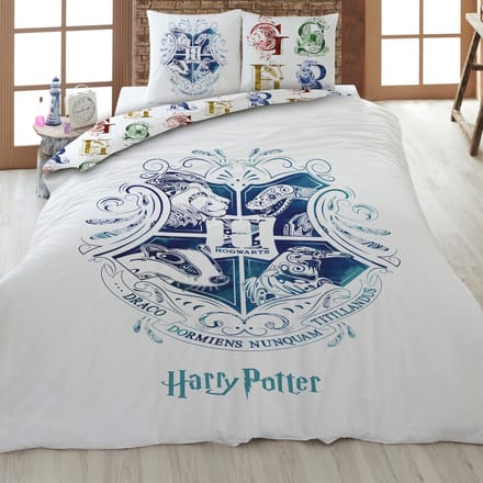 Harry Potter - Dekbedovertrek Hogwarts - 2 Persoons - 200 x 200 cm - Wit