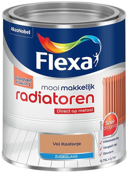 Flexa - Mooi Makkelijk Radiatoren Zijdeglans - Vol Kastanje - Mengverf - 750 Ml