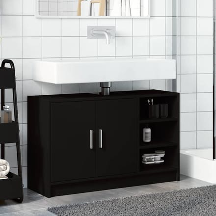 vidaXL - Wastafelkast - 90x29x55 - cm - bewerkt - hout - zwart