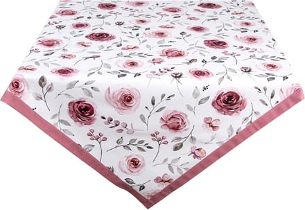 Clayre & Eef Tafelkleed 150x150 cm Wit Roze Katoen Vierkant Rozen Tafellaken