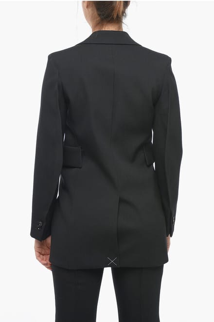 Stretch wollen blazer met gebogen mouwen in zwart