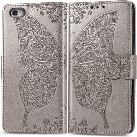 Bookcase geschikt voor Apple iPhone 6 / 6s - Grijs - Vlinder - Portemonnee Hoesje