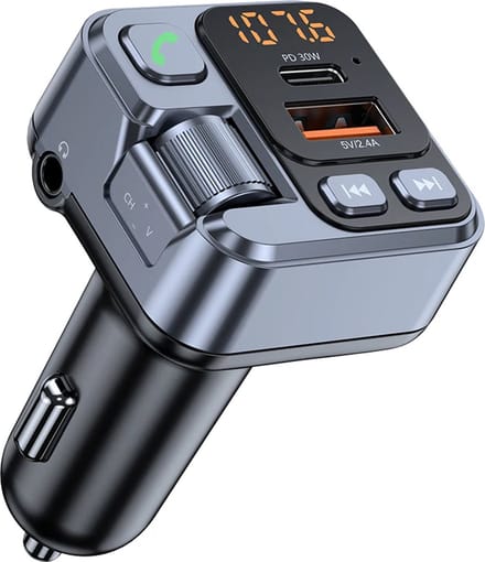 DrPhone BC26 – Bluetooth 5.1 Audio Transmitter - Draadloze FM Transmitter – Power Delivery 30W Snellader – Handsfree Bellen – AUX Ingang – Zwart