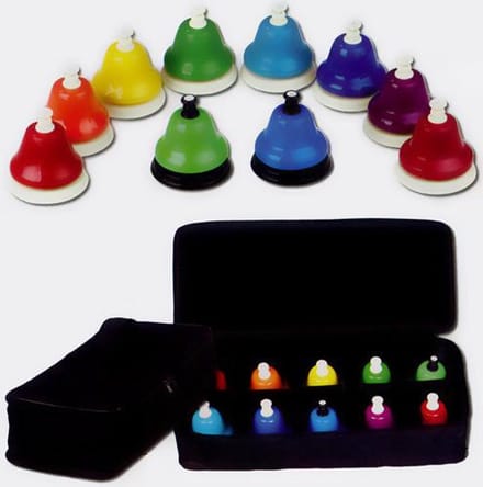 Go Percussion Tafelbellen 10 stuks, incl. opbergzak. (Dezelfde kleur als de BOOMWHACKERS)
