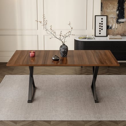 Wishdor - Eettafel - X-Vormig Onderstel - Modern Minimalistisch - MDF - Walnootkleur - 180 X 90 Cm