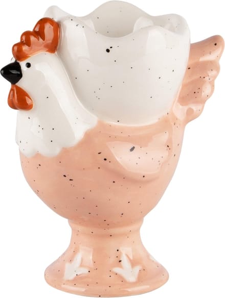 Dekoratief | Eierdopje kip, wit/peach, keramiek, 10x5x10cm | A240069