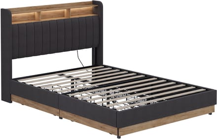 Vitalispa Nura Gestoffeerd bed – met 4 laden Antraciet/eiken