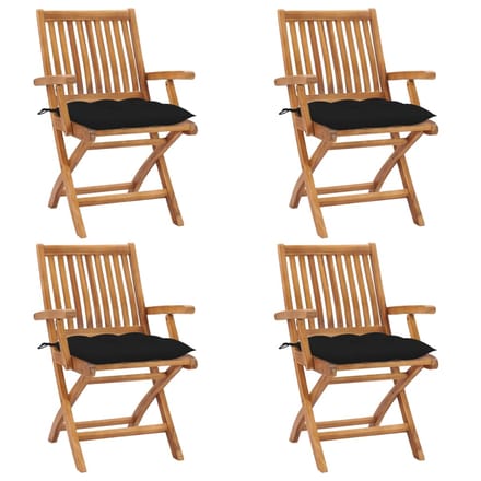 vidaXL - Opklapbare - stoelen - met - kussens, - 4 - stuks, - massief - teakhout