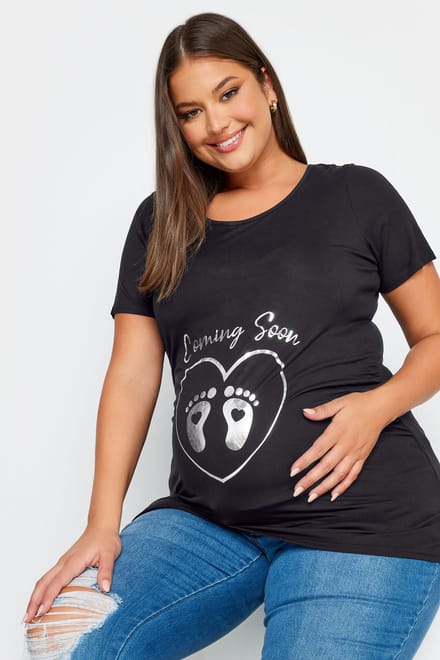 Bump It Up Maternity Tshirt Met 'Coming Soon' Slogan In Zwart Size 46