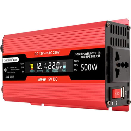 Onduleur de puissance de voiture 1200W, 12V à 220V AC, convertisseur solaire LCD, onde sinusoïdale modifiée numérique 500W(220V) black