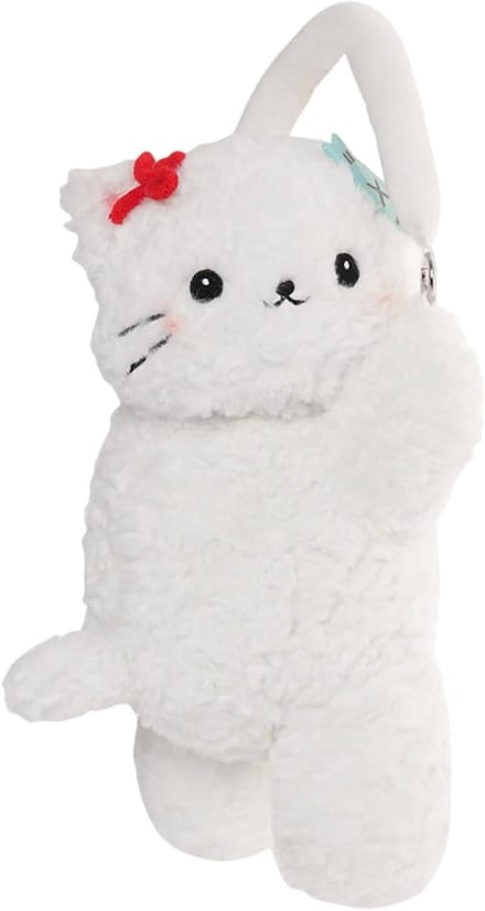 Pluche Doekhouder - Zakdoek Dispenser - Auto Interieur - Schattig Kat Design - 23 x 34 cm - Grijs