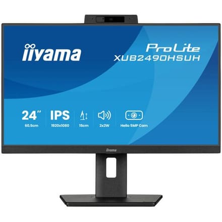 iiyama ProLite XUB2490HSUH-B2 - 24 inch - Full HD - IPS - USB-Hub (3x) - Verstelbaar - Windows Hello Cam