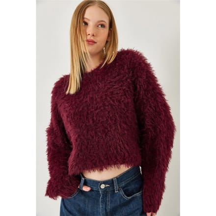 Geverfde Crew Neck Crop Trui met Pluche Detail