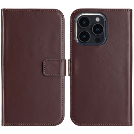Selencia Hoesje - Geschikt voor Apple iPhone 16 Pro - Echt Lederen Bookcase - Bruin