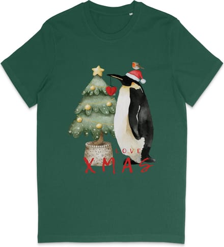 Grappig t Shirt Heren Dames - Kerst Pinguin - Groen - Maat L