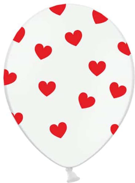 Partydeco - Ballonnen wit hartjes rood 50 stuks