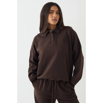 Dames DSGN Studio Sweatshirt met Kraag | Dark Chocolate | Maat: Medium