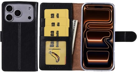 Hoesje Geschikt voor iPhone 17 Pro Max – Arara bookcase met pasjeshouder - Zwart