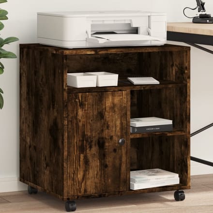 vidaXL - Printerkastje - met - wielen - 60x50x67 - cm - gerookt - eikenkleurig