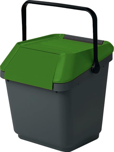 Afvalemmer stapelbaar 35 liter grijs met groen deksel | Handvat | EasyMax
