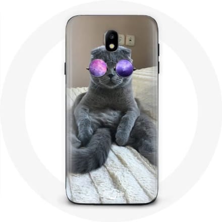 Coque Samsung Galaxy J3 2017 Chat avec Lunettes de vue violettes
