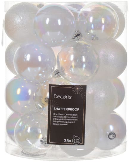 Decoris Kerstballen - 25x st - transparant parelmoer - D6 cm - kunststof - kerstversiering