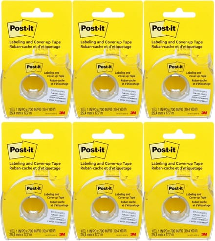 Post-it Labeling & Cover-Up Tape - 2,5 cm x 17,8 m - 6 Rollen - Non-Refillable - Transparant