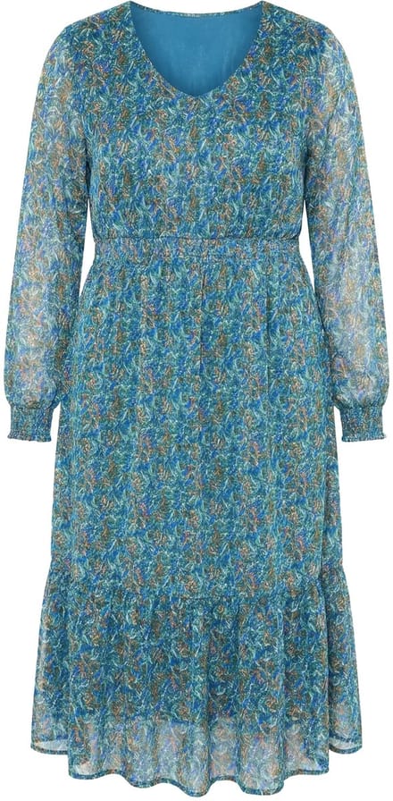 Studio Untold - Dames - Maxi-jurk A-lijn print met glitterdraden zoomvolant - Matgroen - Maat 46+