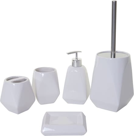 5-delige badkamerset MCW-C71, WC-set badkameraccessoires, keramiek ~ wit