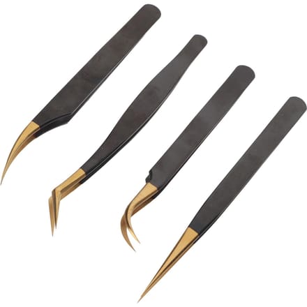 4 stuks Wimperextension Pincet Gebogen Rechte Punt Roestvrij Staal Valse Wimper Applicator gray