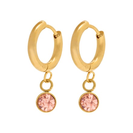 Essenza Round Light Pink Stone Earrings Gold