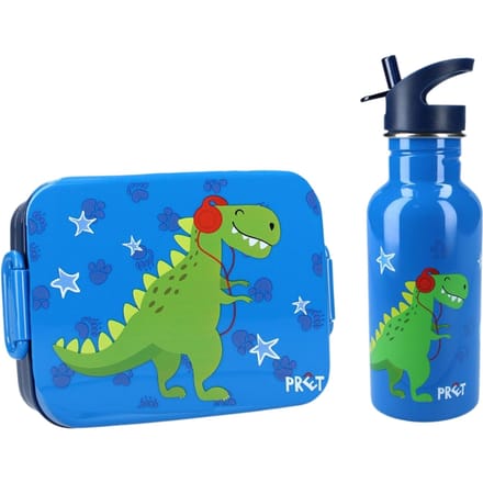Dino Lunchset - Lunchbox - Aluminium Drinkfles - Blauw - Lunchbox Kinderen