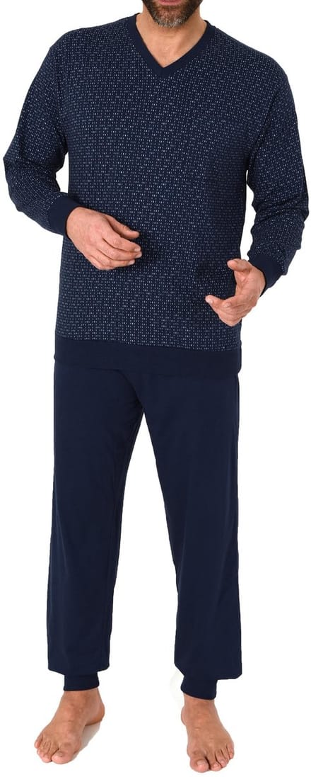 Herenpyjama met lange mouwen, manchetten en elegante minimale print