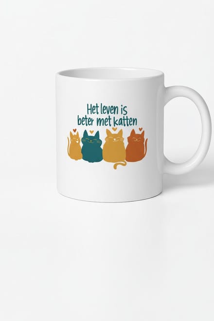 Het Leven is Beter Met Katten" - Keramische Mok met Katten Design