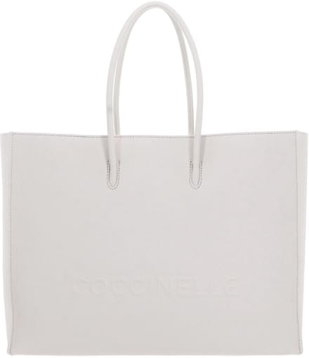 COCCINELLE Leren Schoudertas Maxi Log Handbag Grained Leather Blanco Crème