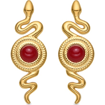 Boucles d'oreilles - LUXENTER - Mystical Snake - Cristal rouge - Finition or 18K - Acier hypoallergénique beige
