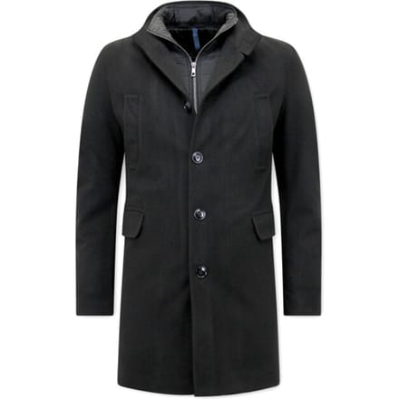 Winterjassen Heren - Trenchcoat Heren - Klassieke Lange Heren Mantel met rits - 8039ZW - Zwart