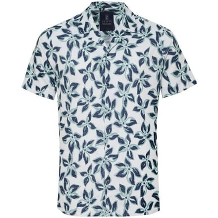 Desoto Overhemd Large Leaves Pattern Lido Collar Groen-Blauw / male