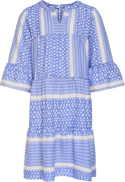 ONLY KOGALBERTE 3/4 DRESS PTM Meisjes Jurk - Cloud DancerAOP:Dazzling Blue - Maat 128