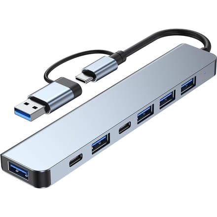 2217 USB-A+USB-C hubadapter 7-in-1 USB-dockingstation met meerdere poorten met USB3.0+USB2.0*4+PD+USB-C gray