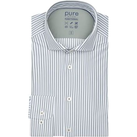 Pure The Functional Shirt Streep Groen - Maat 38 - Heren - Overhemden Formeel